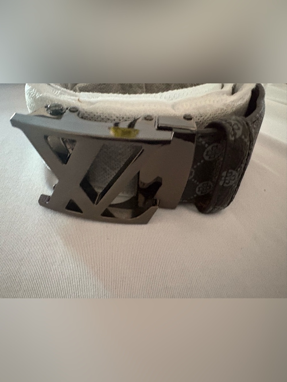 Men's Black Logo-Pattern Belt with Gunmetal LV-Style Buckle